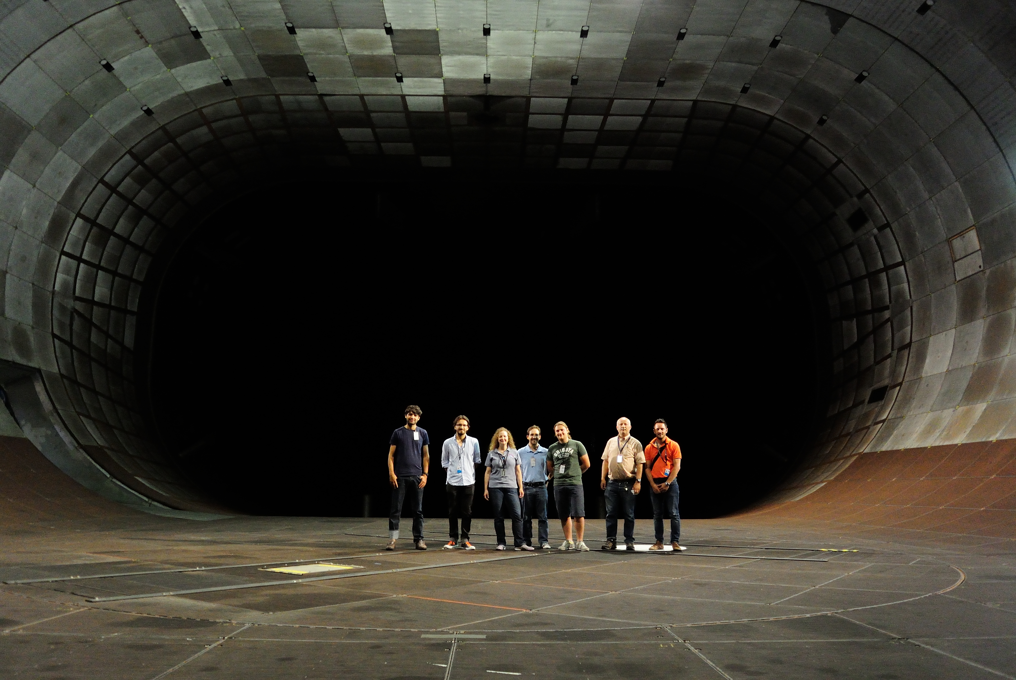 Lab photo: inside the test section of the 80x120 foot wind tunnel at NASA Ames Research Center